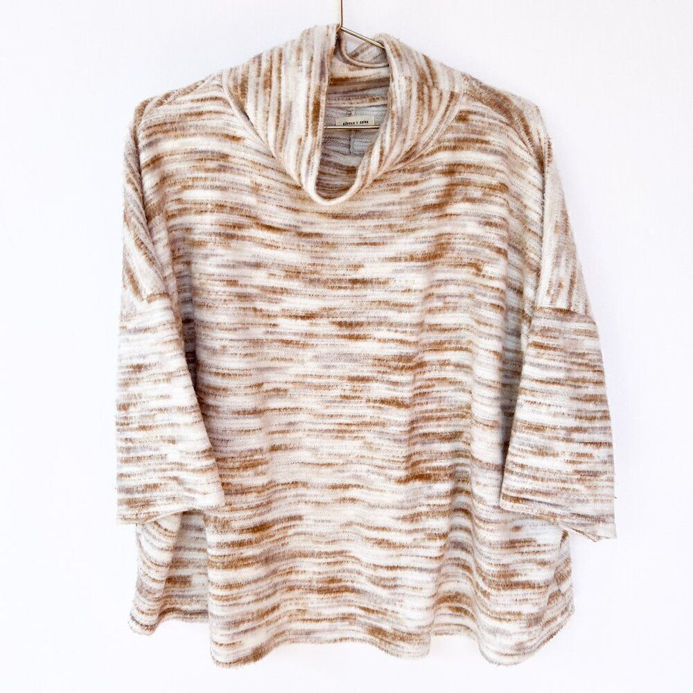 Anthropologie Silence + Noise Marled Tan Cream Mock Neck Short Sleeve Pullover